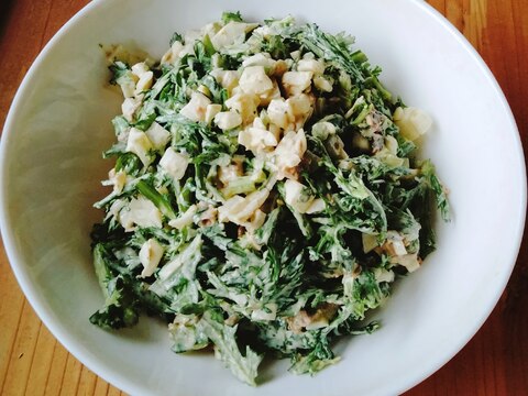 新玉ねぎとサバ缶の春菊サラダ